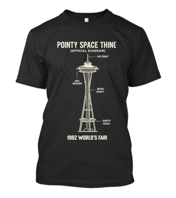 Pointy Space Thing Official Diagram 1962 World's Fair Sky Saucer Beam Shaft Earth Dock T-Shirt