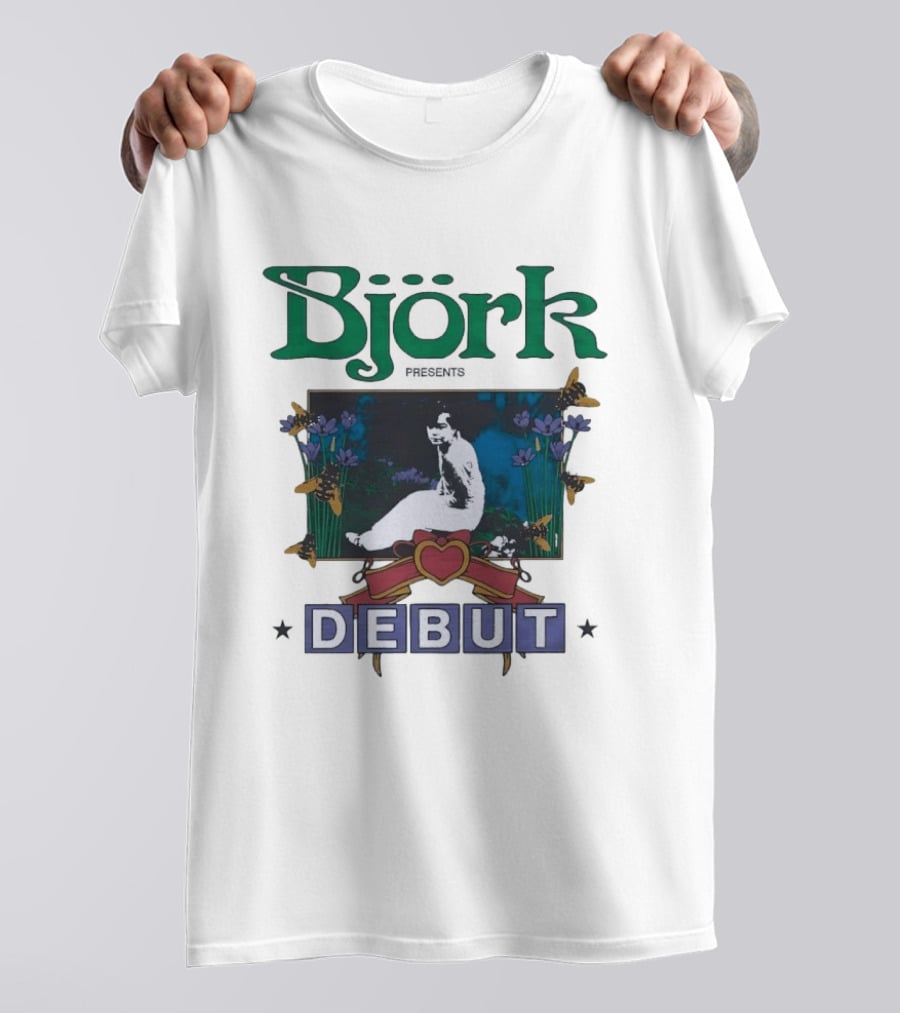 Björk Presents Debut Album Cover Art With Vintage Floral Frame T-Shirt