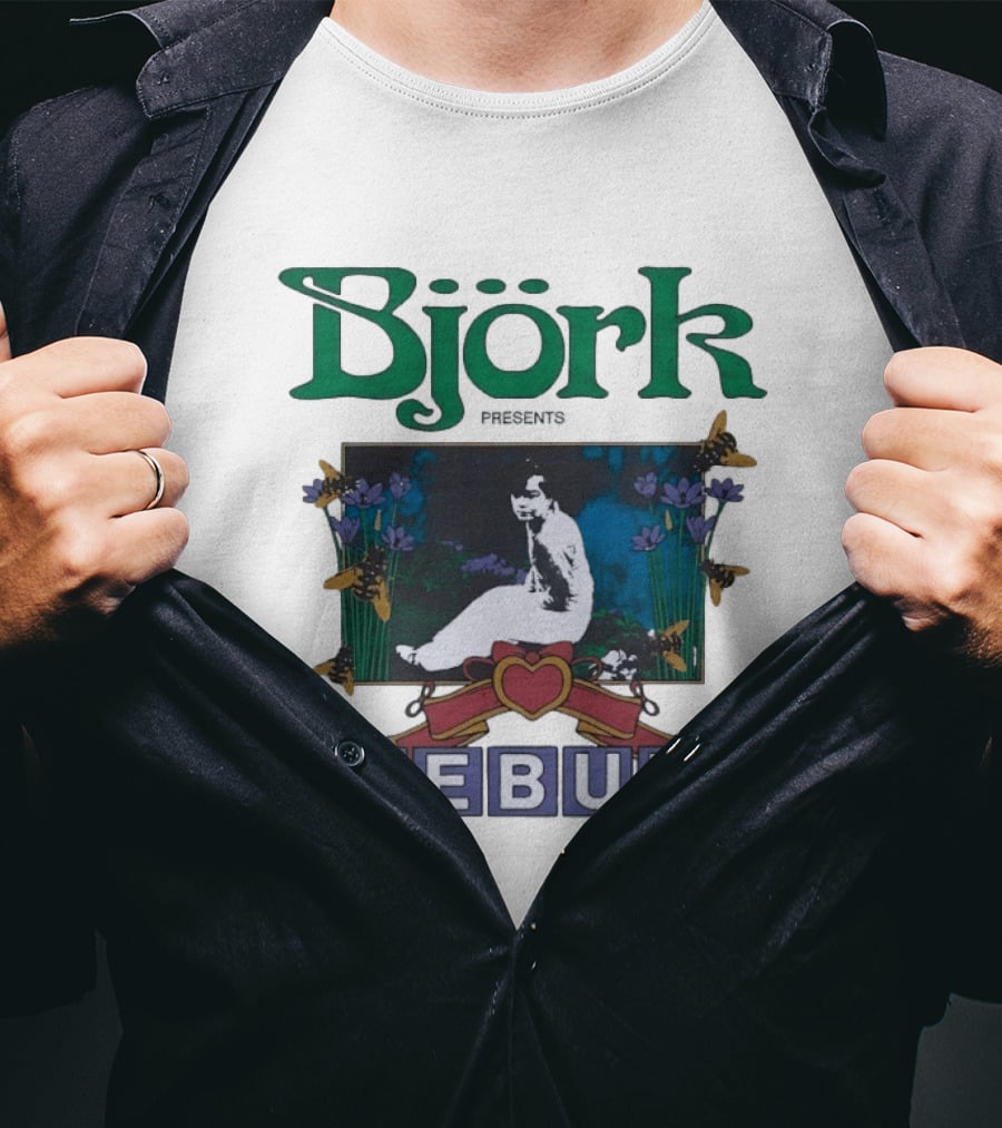 Björk Presents Debut Album Cover Art With Vintage Floral Frame T-Shirt