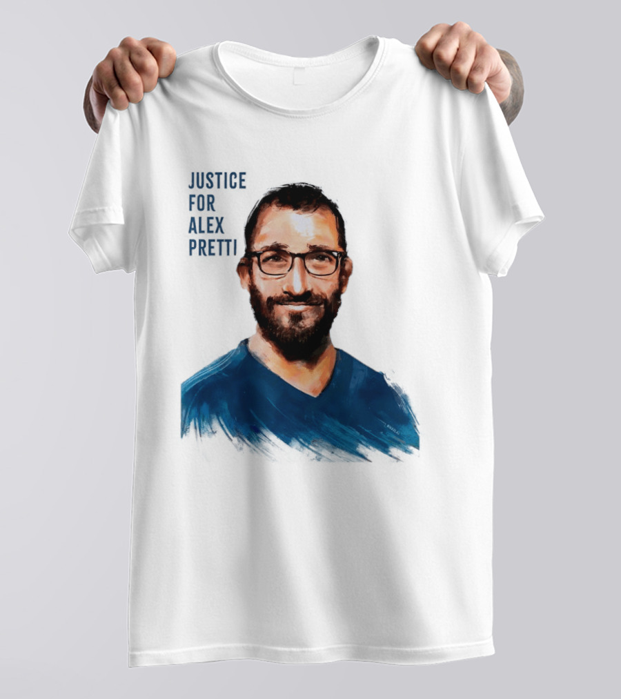 Justice For Alex Pretti Painting Portrait With Glasses And Blue T-Shirt