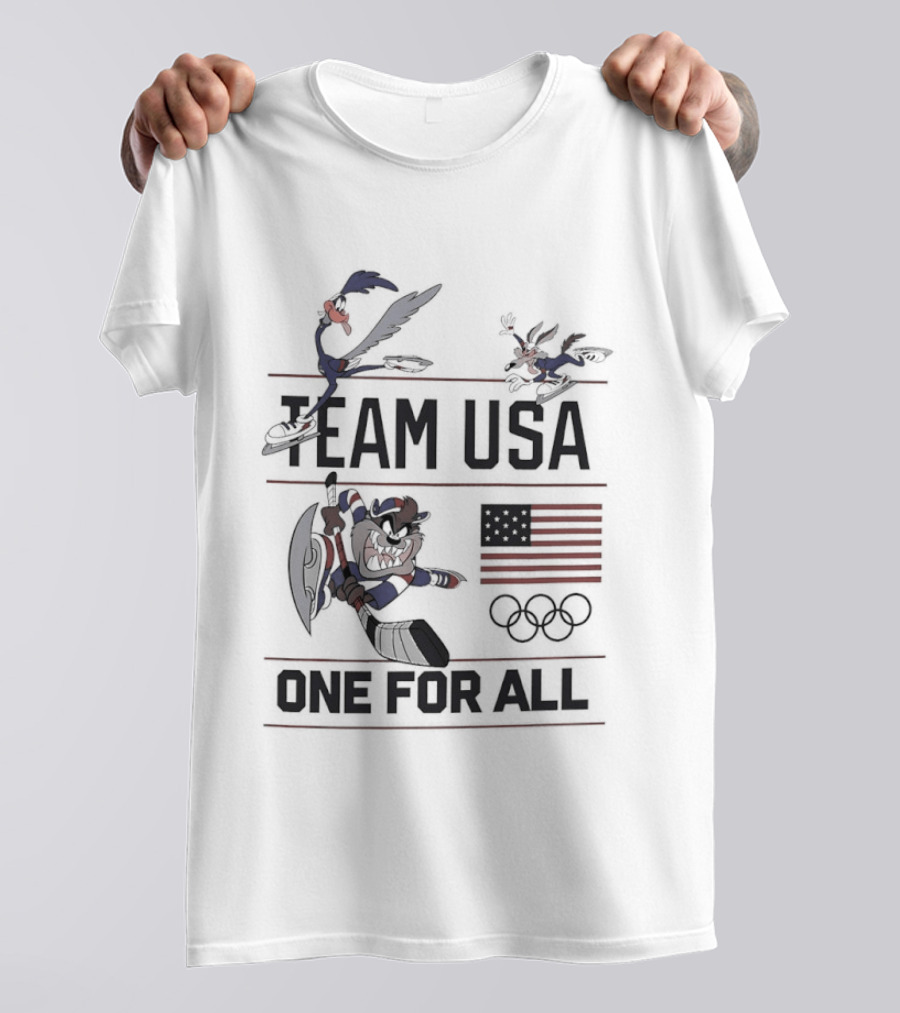 Team USA Looney Tunes One For All Olympics Characters American Flag T-Shirt