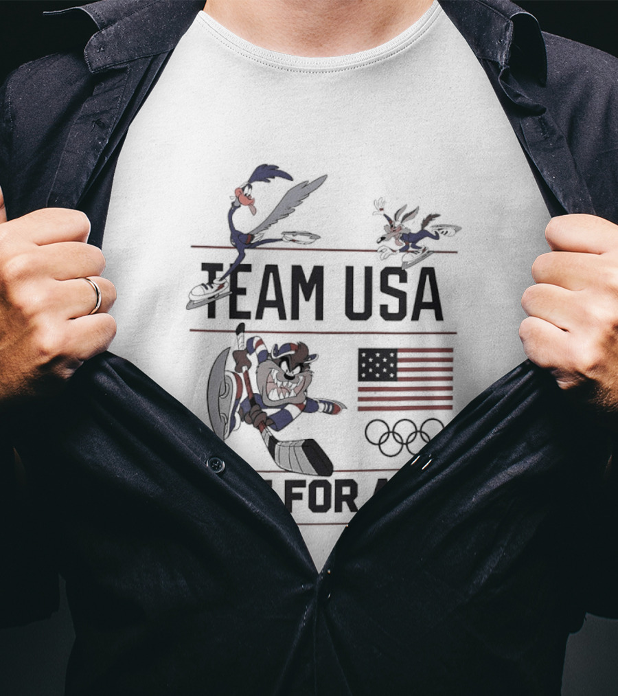Team USA Looney Tunes One For All Olympics Characters American Flag T-Shirt