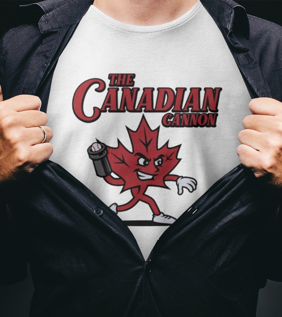 The Canadian Cannon Maple Leaf Character Baseball T-Shirt