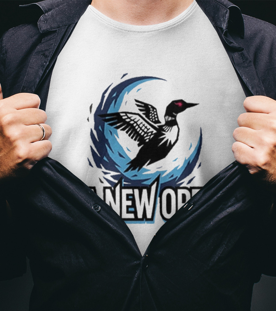 A New Ope Loon Bird Silhouette In Blue Moon Sky T-Shirt