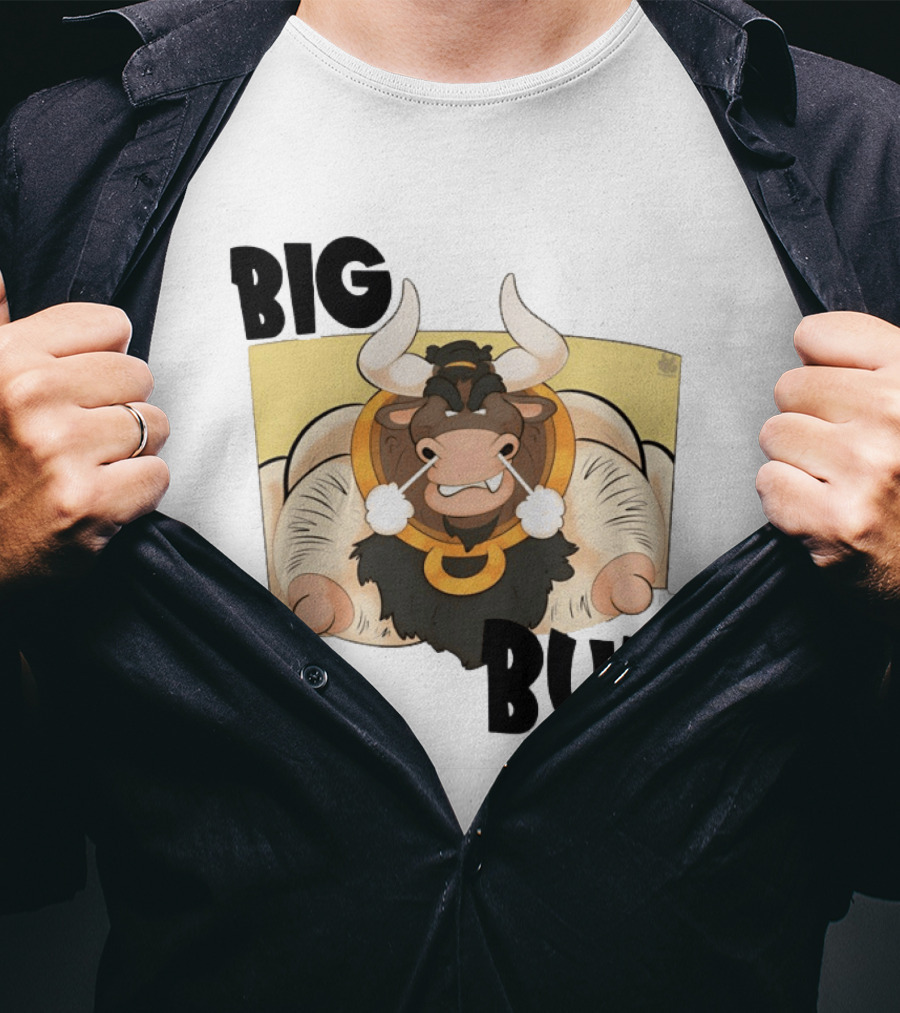 Big Bull Bara Male Minotaur Cartoon Whimsical Horned T-Shirt