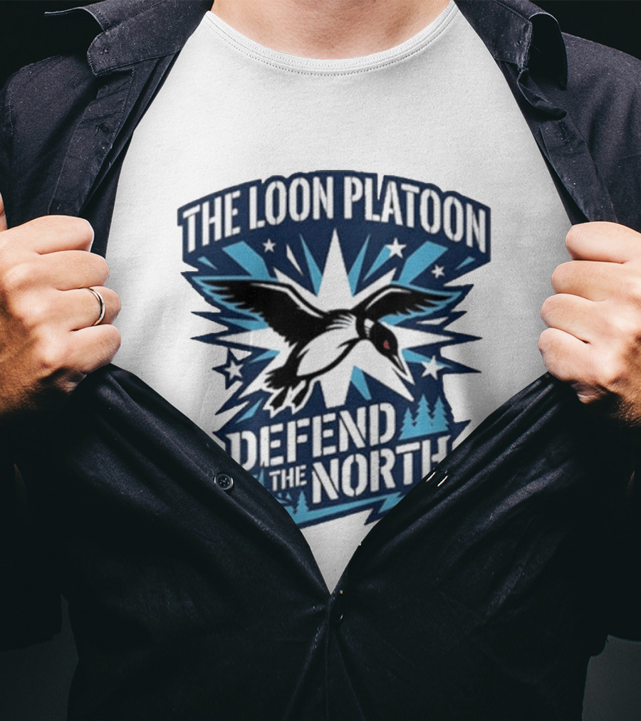 The Loon Platoon Defend The North Bold Rebel Loon Starburst Forest T-Shirt