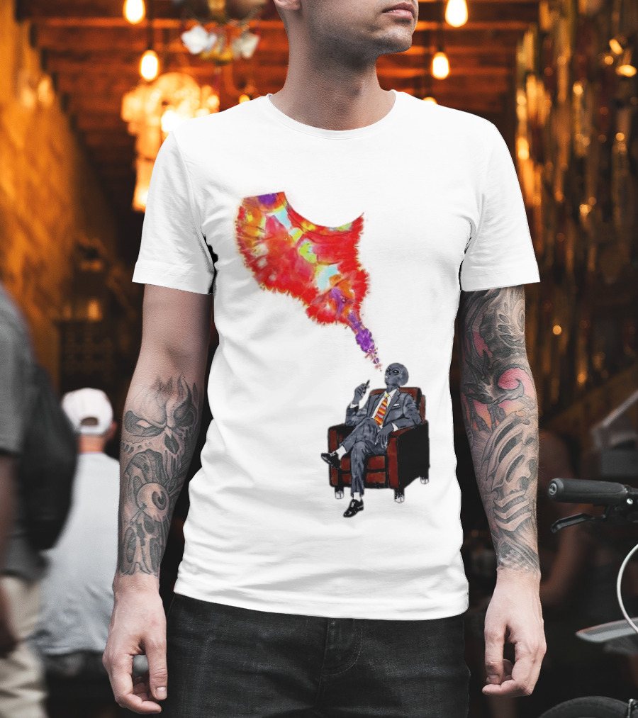 Finished Quazar Smoking Cosmic Alien In Suit With Colorful Smoke T-Shirt