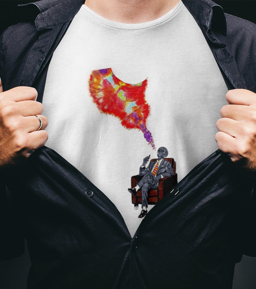 Finished Quazar Smoking Cosmic Alien In Suit With Colorful Smoke T-Shirt
