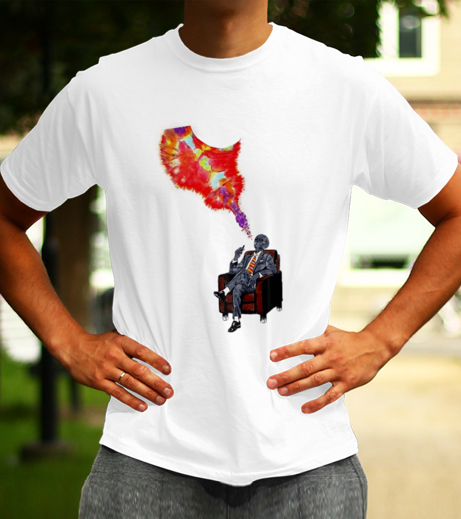 Finished Quazar Smoking Cosmic Alien In Suit With Colorful Smoke T-Shirt