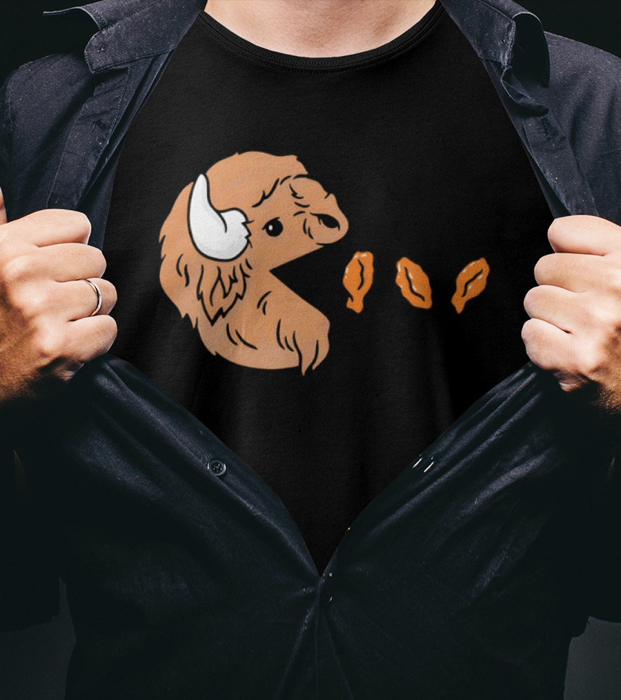 Buffalo Bills Bison Pac Man Chicken Wings Retro 80s Gaming T-Shirt