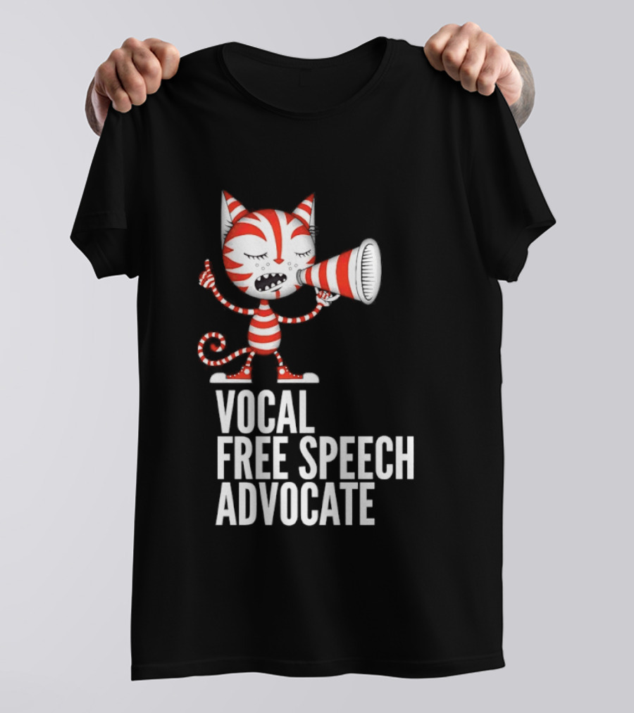 Cat Vocal Free Speech Advocate Megaphone Red Striped T-Shirt