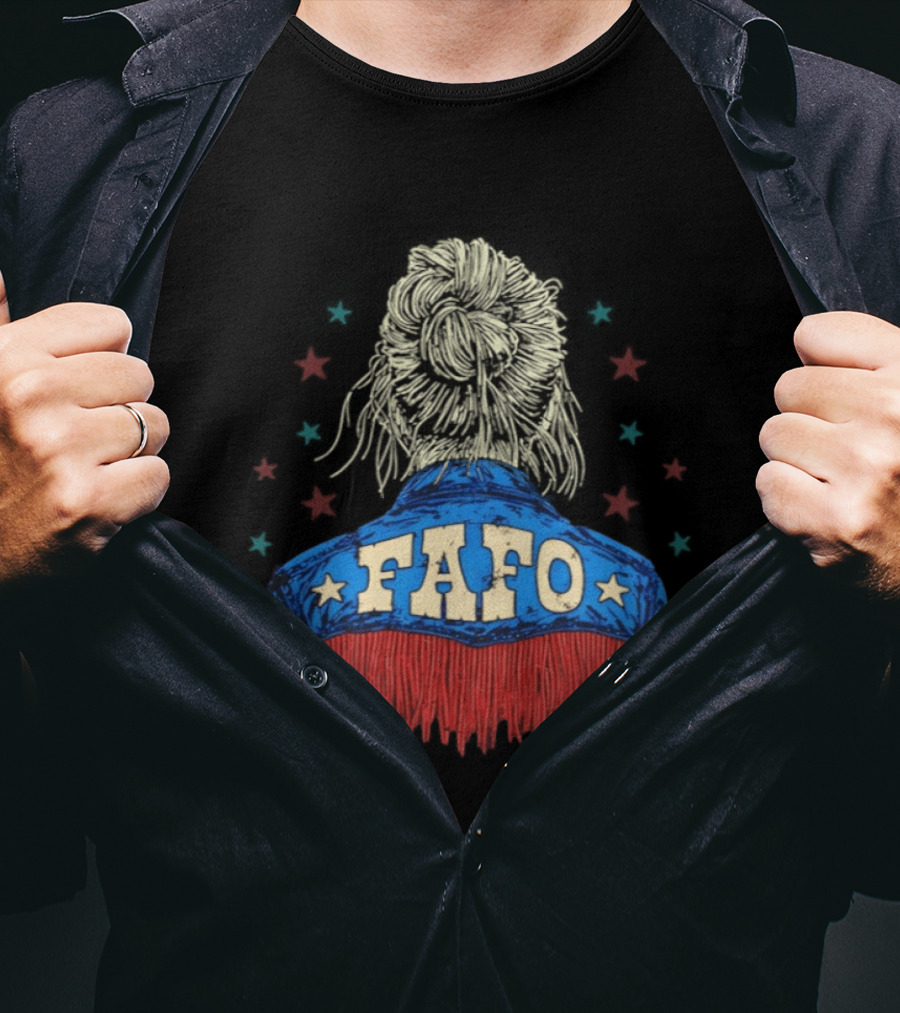 FAFO Messy Bun Western Fringe Denim Jacket Stars T-Shirt