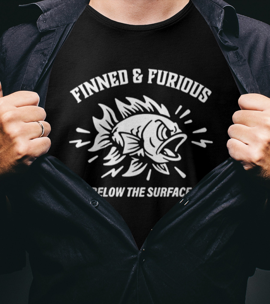 Finned And Furious Below The Surface Fish Emblem Adventure T-Shirt