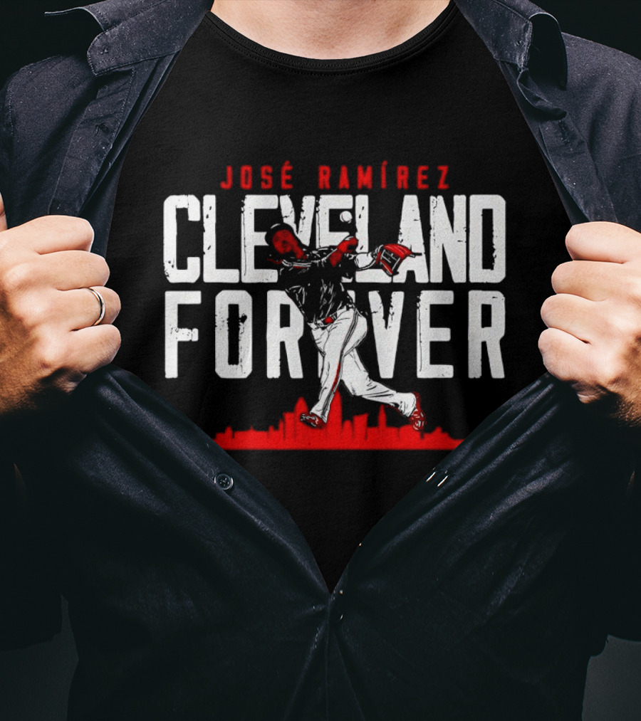 José Ramírez Cleveland Forever Baseball Skyline T-Shirt