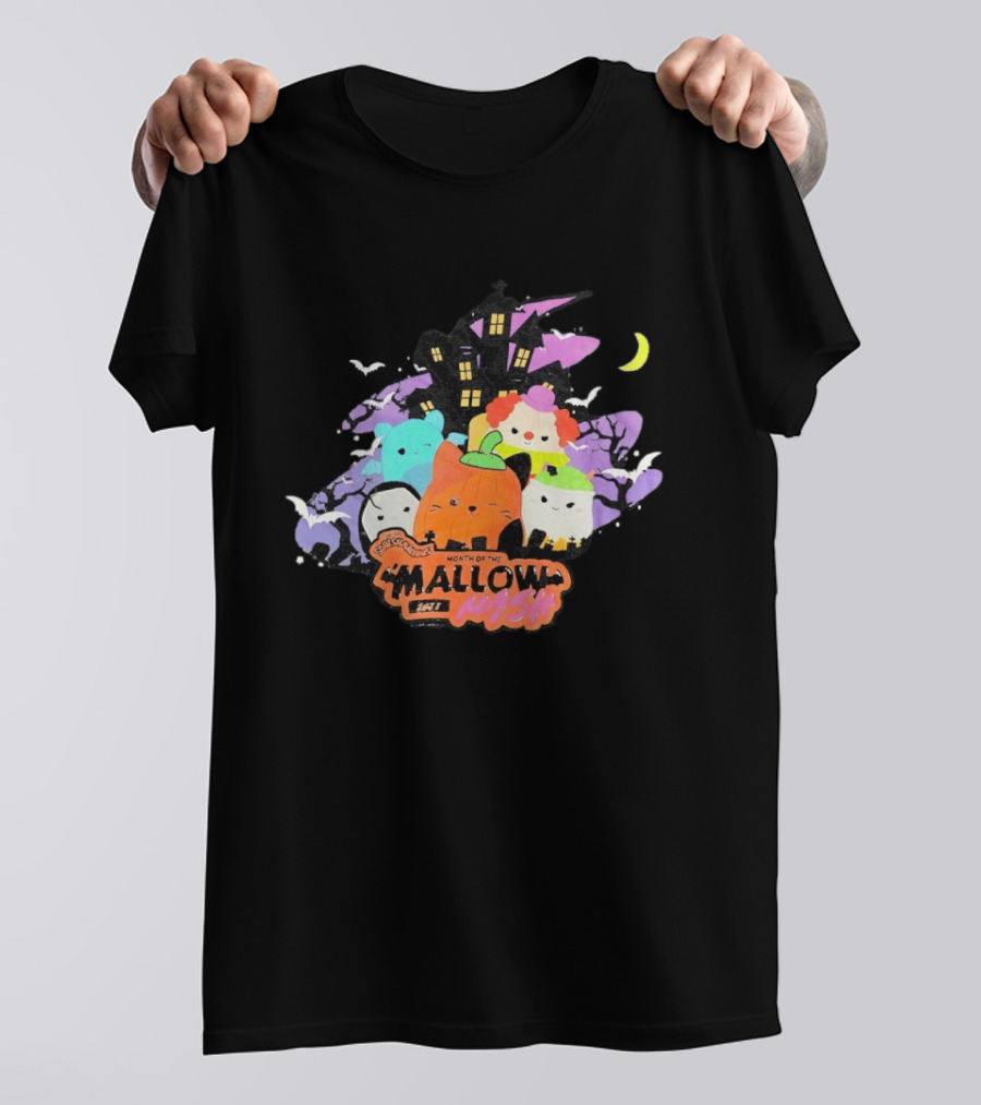 Month Of The Mallow Mash Halloween Haunted House Cats T-Shirt