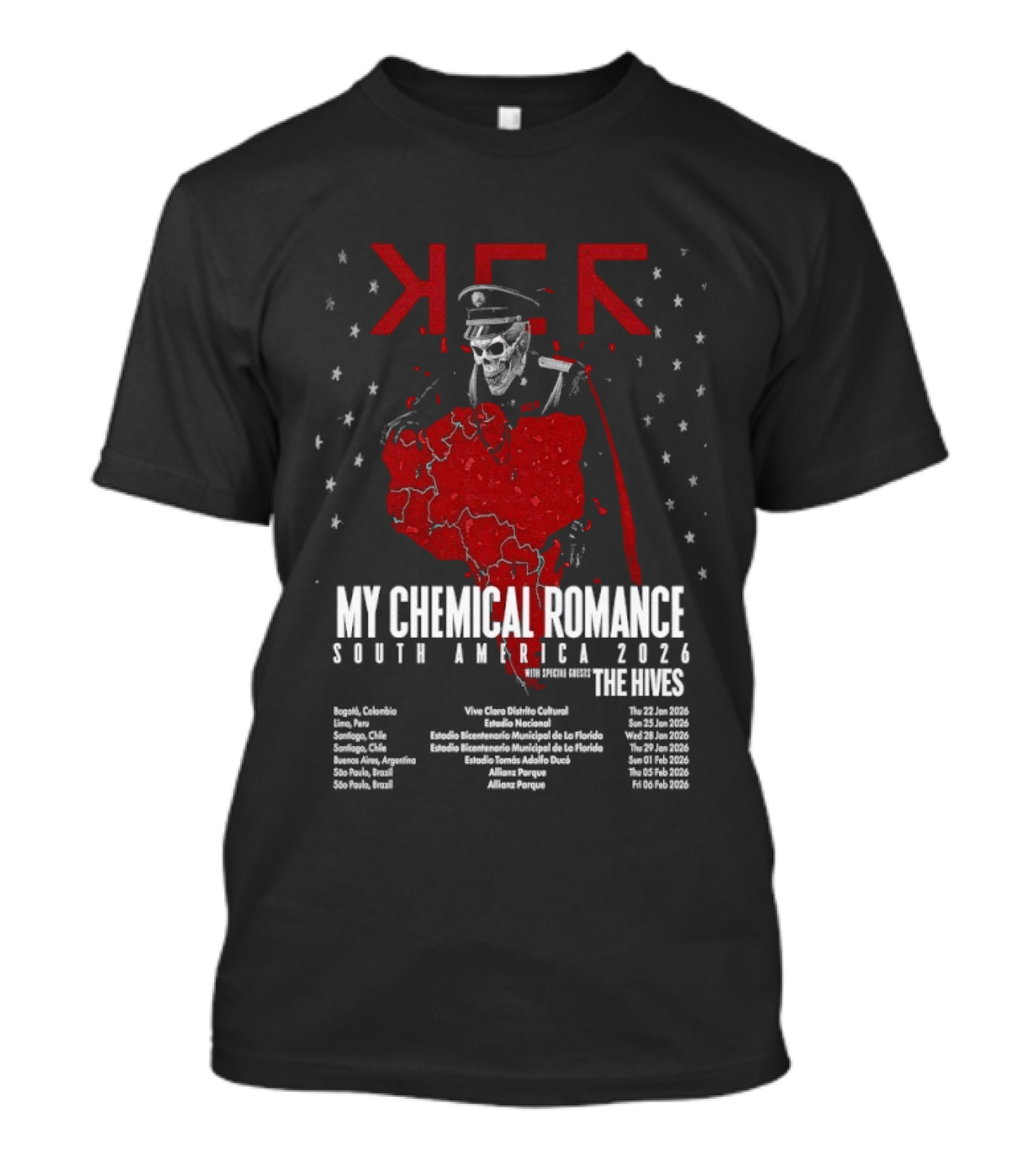 My Chemical Romance South America 2026 Tour The Hives Dates Cities Map Starry T-Shirt