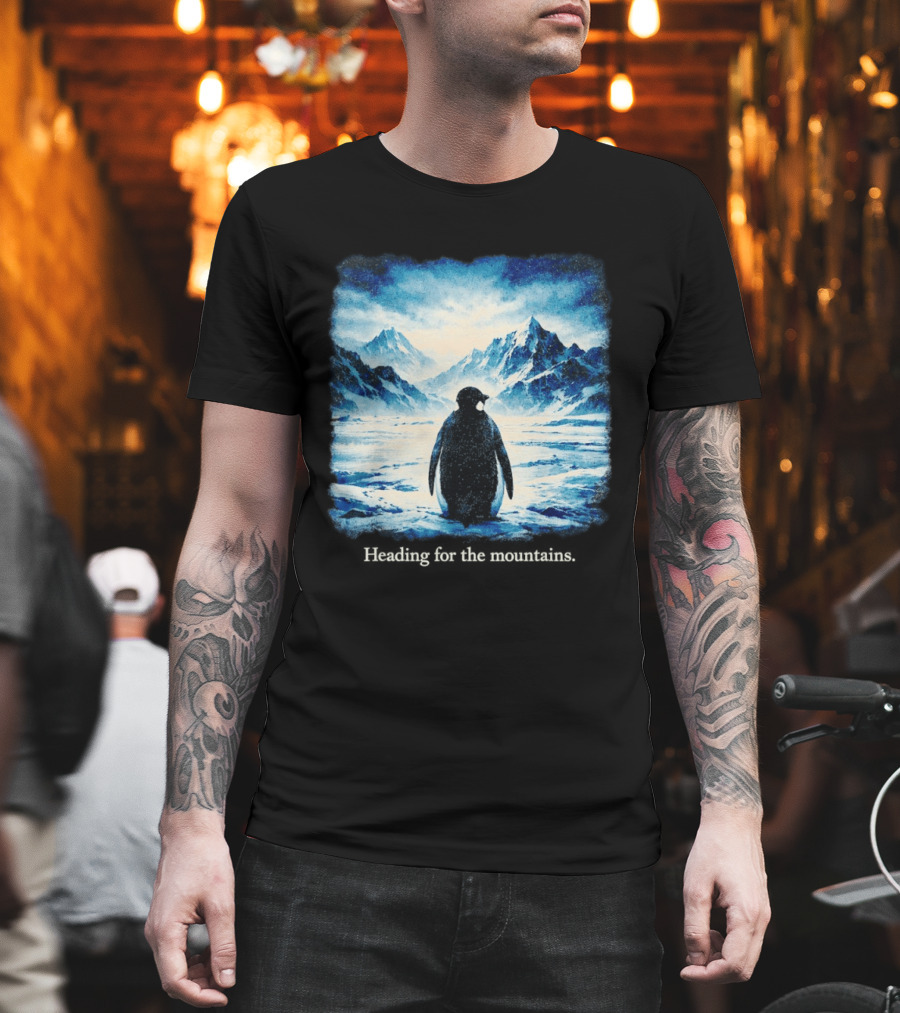 Penguin But Why Heading For The Mountains Scenic Landscape T-Shirt