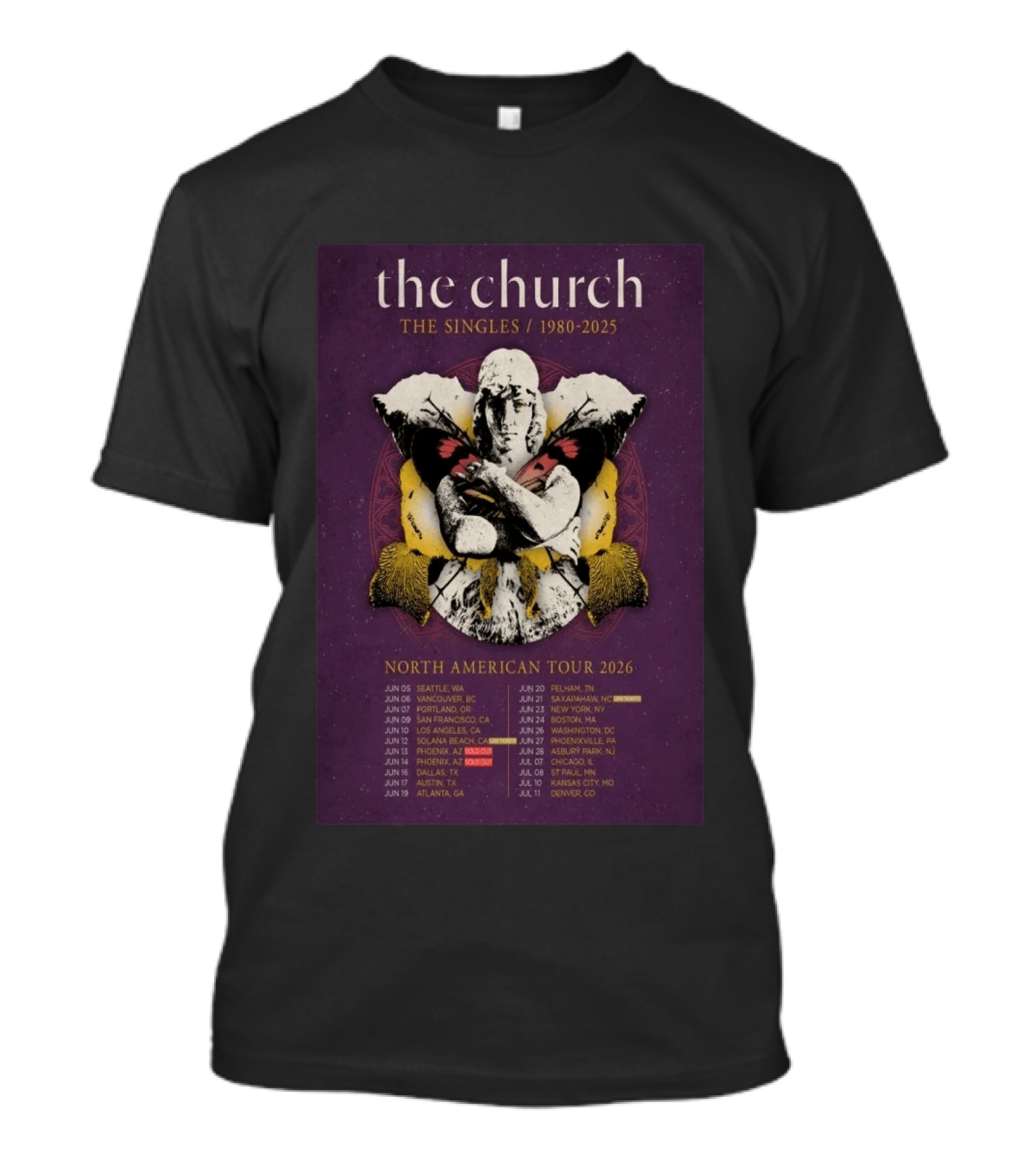 The Church The Singles 1980 2025 North American Tour 2026 Dates And Locations T-Shirt