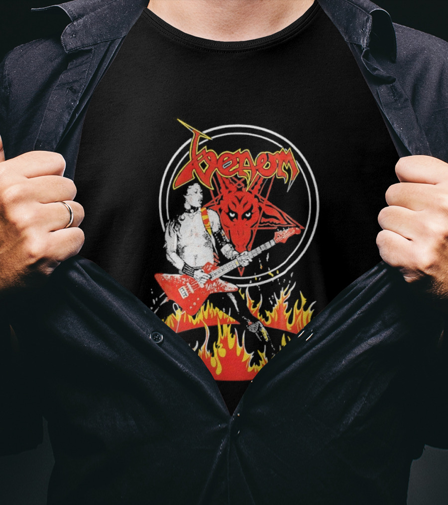 Venom Red Demon Guitarist Flaming Circle T-Shirt