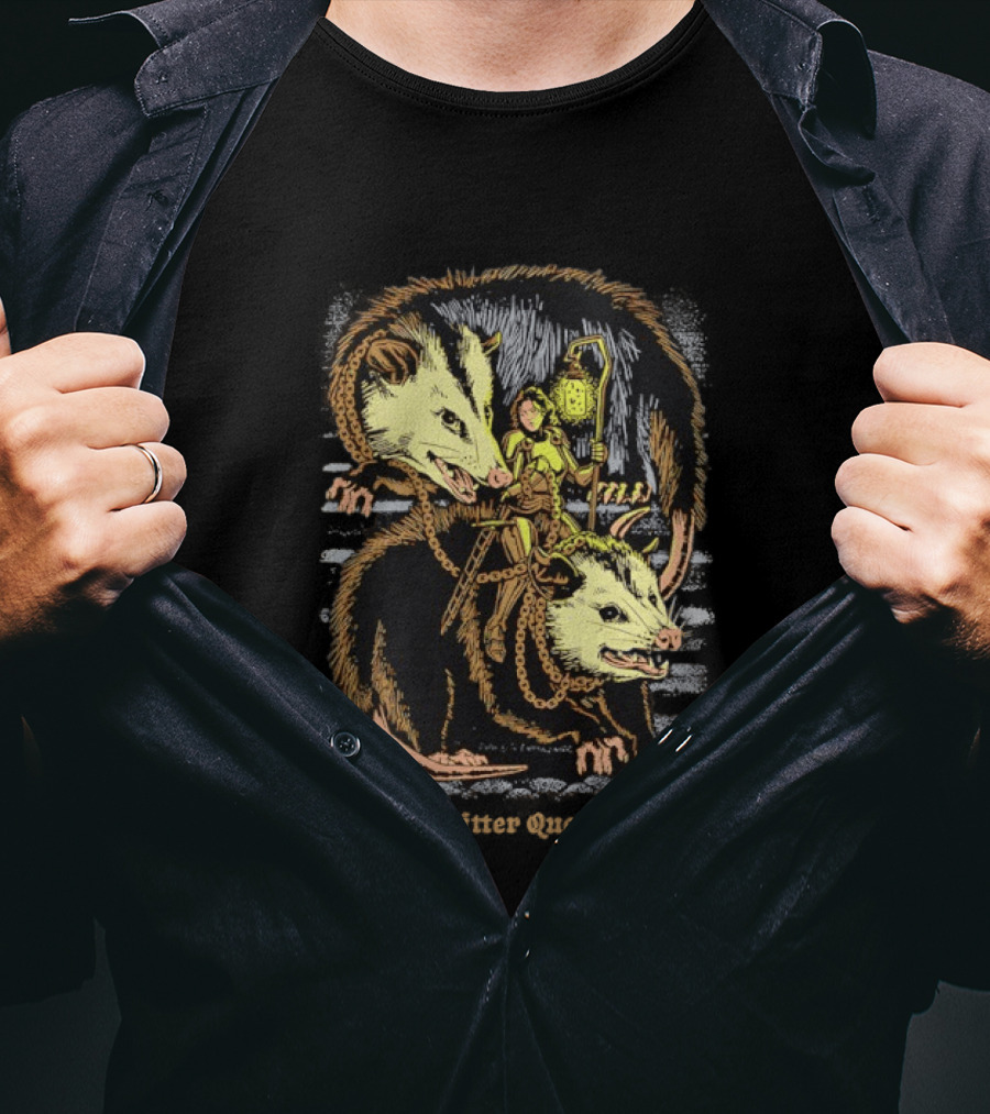 Women Riding Opossum Critter With Lantern And Chains T-Shirt