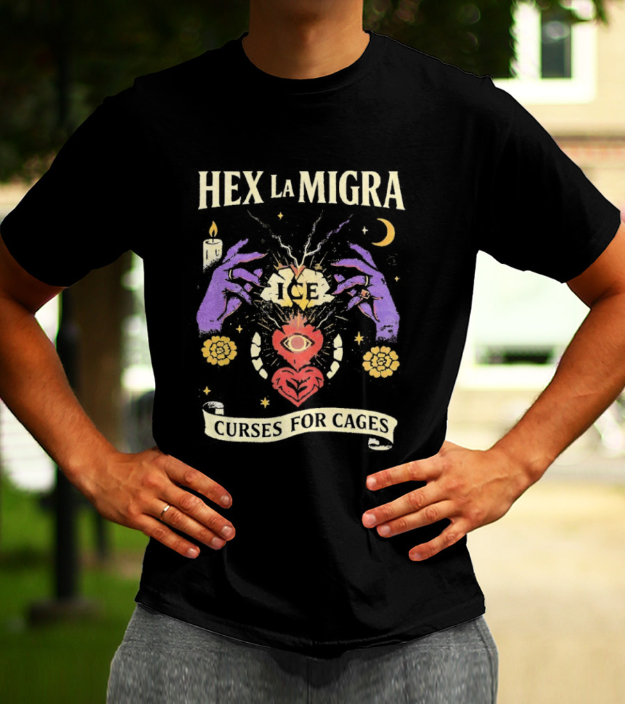 Hex La Migra Curses For Cages Eye Heart Moon Candle Sun Hands T-Shirt