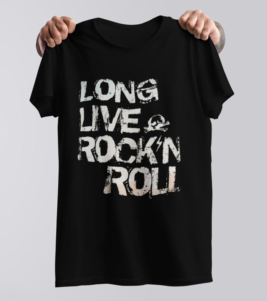 Long Live Rock N Roll Skull And Lightning Bolt T-Shirt