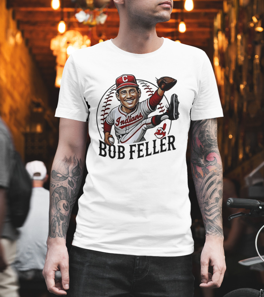 Bob Feller Cleveland Indians Baseball Pitcher Caricature T-Shirt