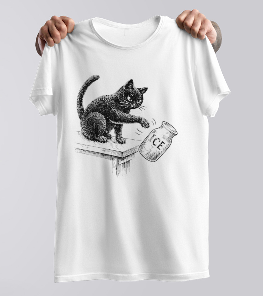 Cat Knocking Over ICE Jar Pro Immigration Message T-Shirt