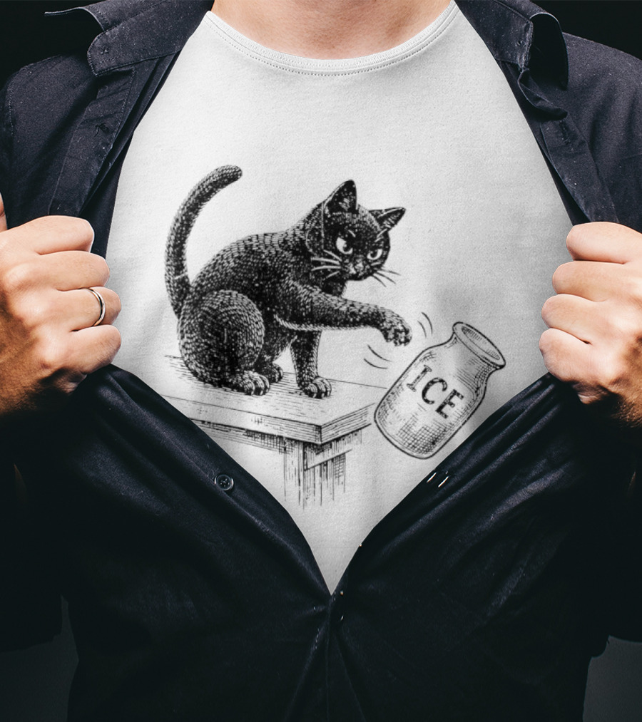 Cat Knocking Over ICE Jar Pro Immigration Message T-Shirt