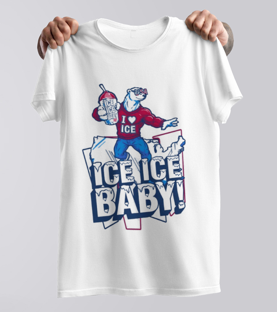 I Love ICE Ice Baby Cool Polar Bear Holding Drink T-Shirt