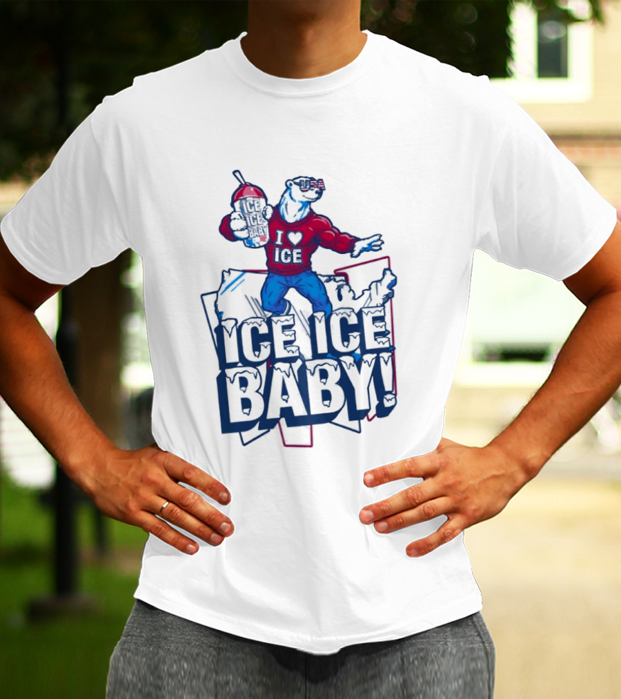 I Love ICE Ice Baby Cool Polar Bear Holding Drink T-Shirt