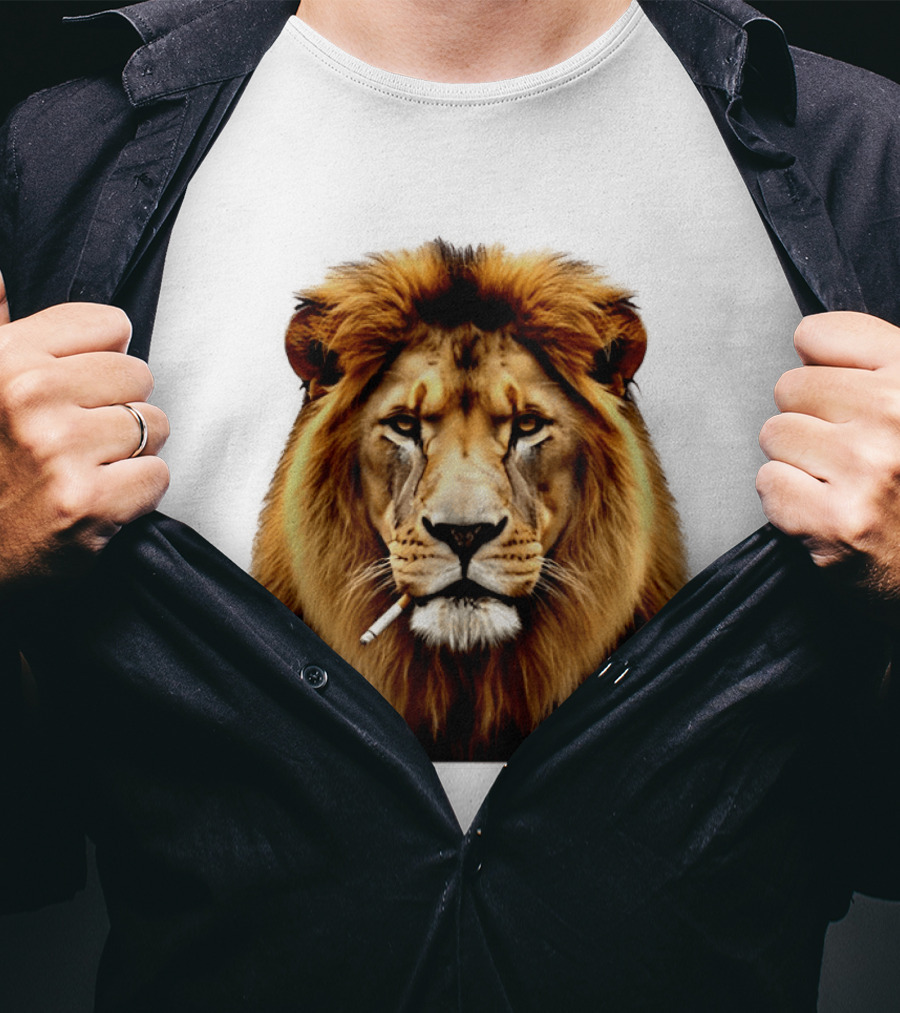 Lion Smoking Cigarette Majestic Wild T-Shirt