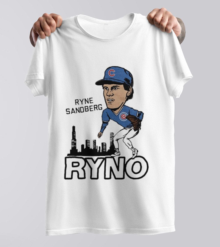 Ryne Sandberg Ryno Chicago Cubs Cartoon Skyline T-Shirt