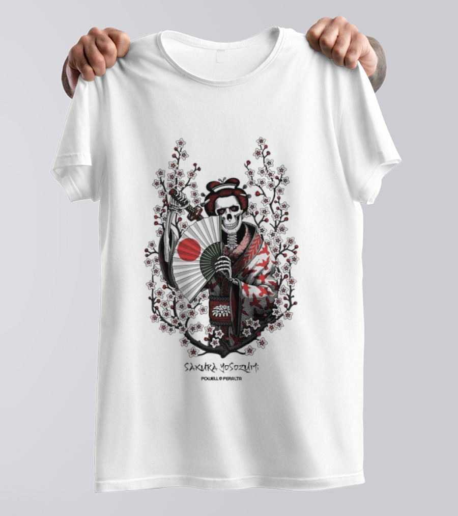 Skeleton Powell Peralta Sakura Yosozumi Samurai With Roses And Fan T-Shirt