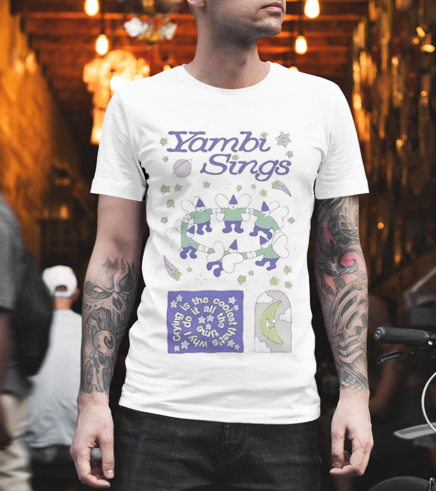 Yambi Sings Crying Is The Coolest I Do It All The Time Moon And Stars Cats T-Shirt
