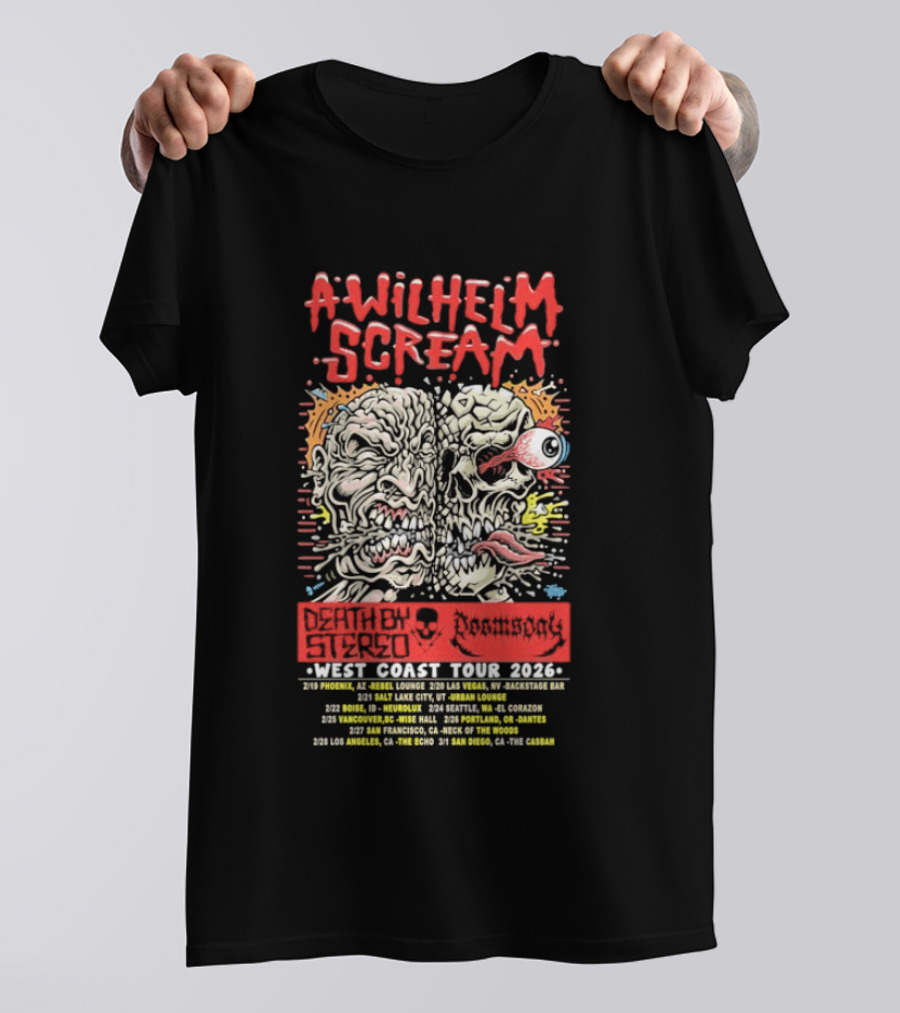 A Wilhelm Scream West Coast Tour 2026 Skull Brain Band Dates California Nevada Washington T-Shirt