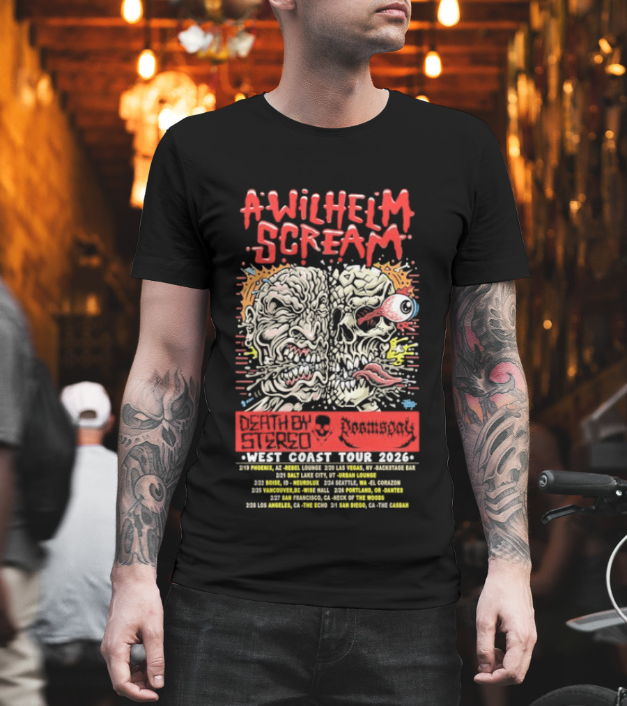 A Wilhelm Scream West Coast Tour 2026 Skull Brain Band Dates California Nevada Washington T-Shirt