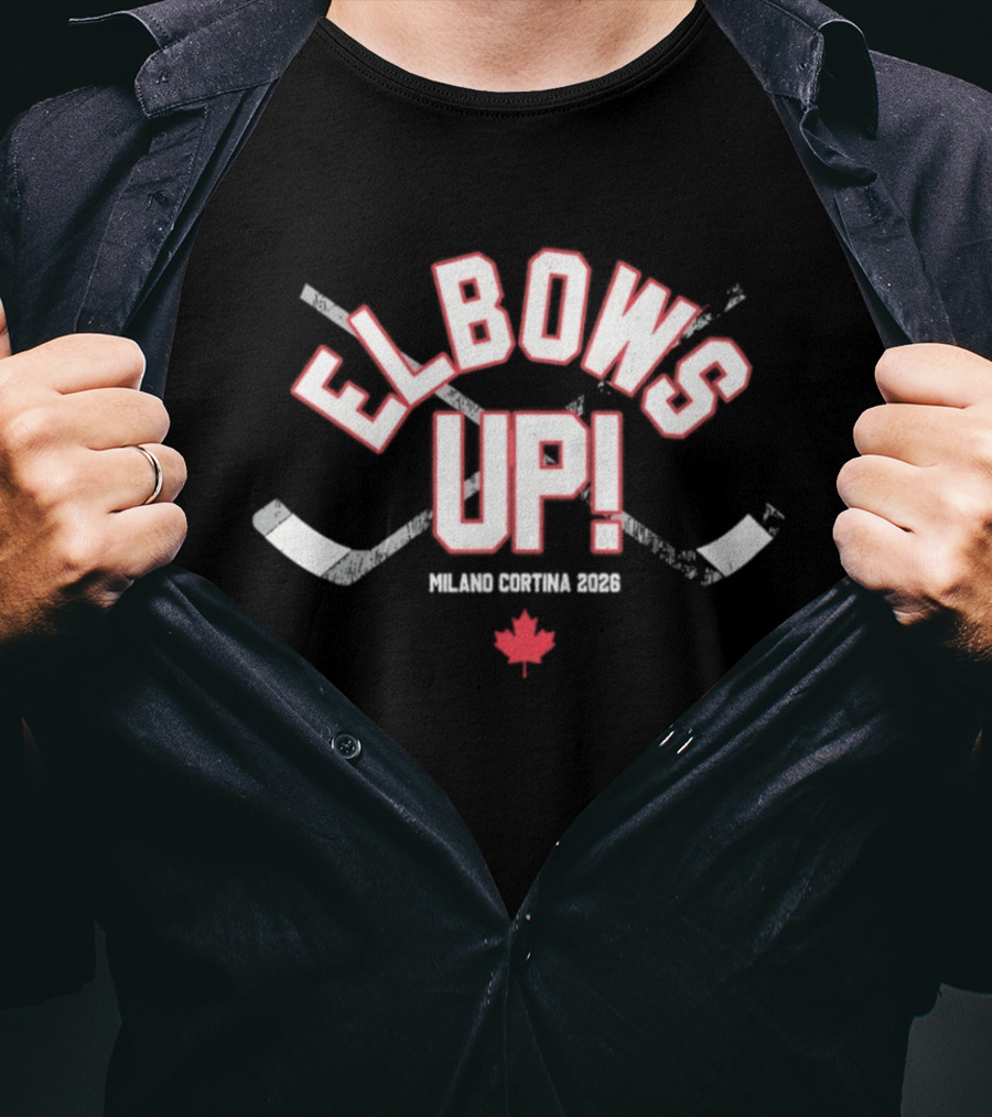 Elbows Up Hockey Canada Maple Leaf Milano Cortina 2026 T-Shirt