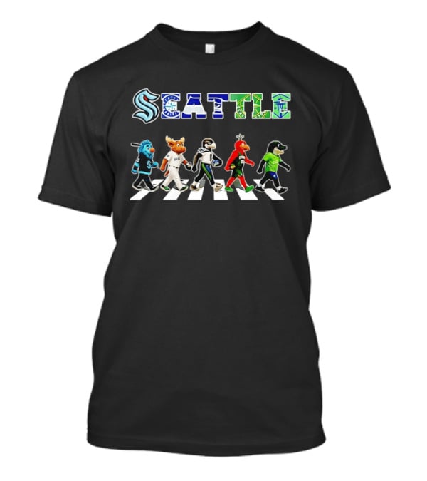 Seattle Mariners Kraken Seahawks SuperSonics Sounders FC Mascot Walk T-Shirt