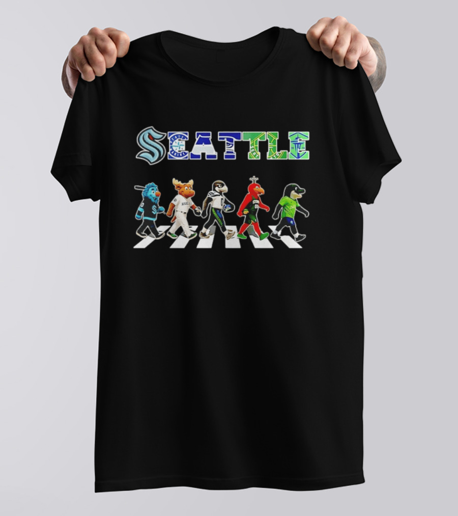 Seattle Mariners Kraken Seahawks SuperSonics Sounders FC Mascot Walk T-Shirt