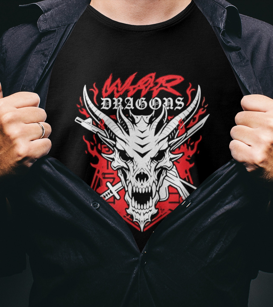 Shingo Takagi Drilla Maloney War Dragons White Skull Red Flames T-Shirt