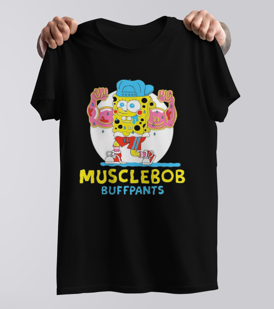 Musclebob Buffpants Flexing Cartoon Character Vibrant Athletic T-Shirt