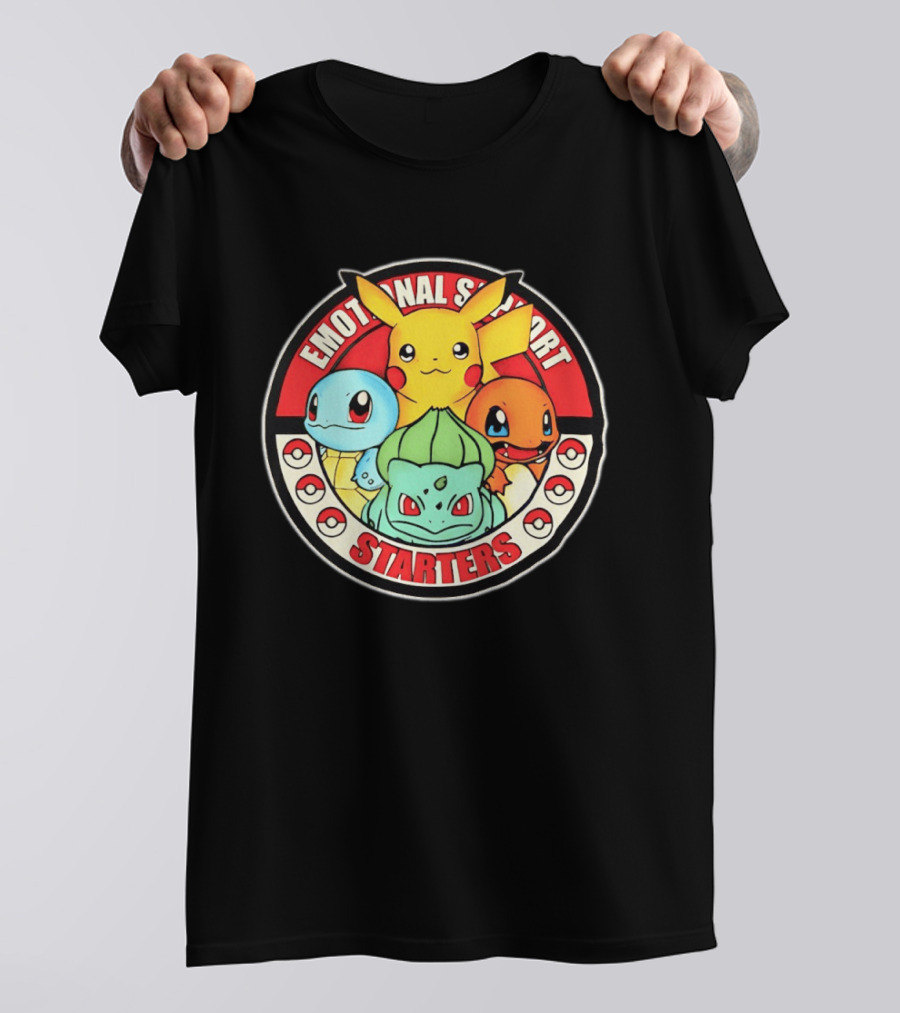 Emotional Support Starters Pikachu Squirtle Charmander Bulbasaur T-Shirt
