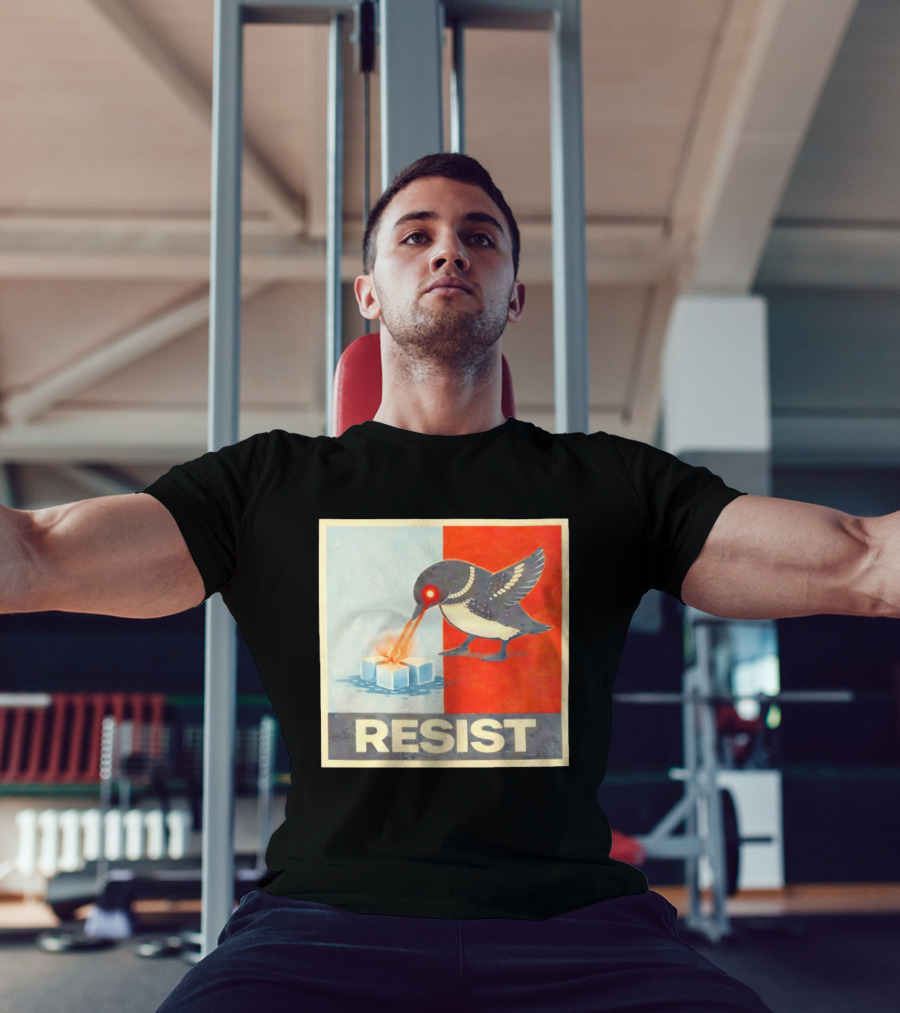 Resist Penguin Melting Ice Laser Eyes Red Blue Split T-Shirt