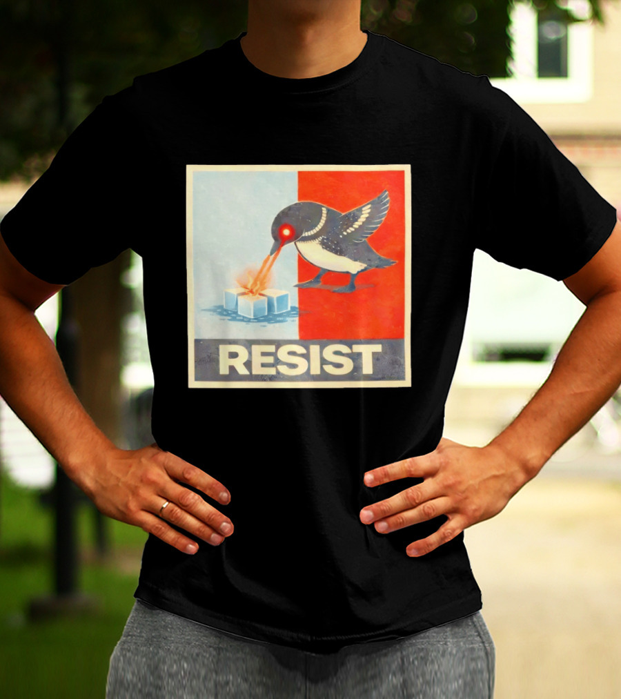 Resist Penguin Melting Ice Laser Eyes Red Blue Split T-Shirt