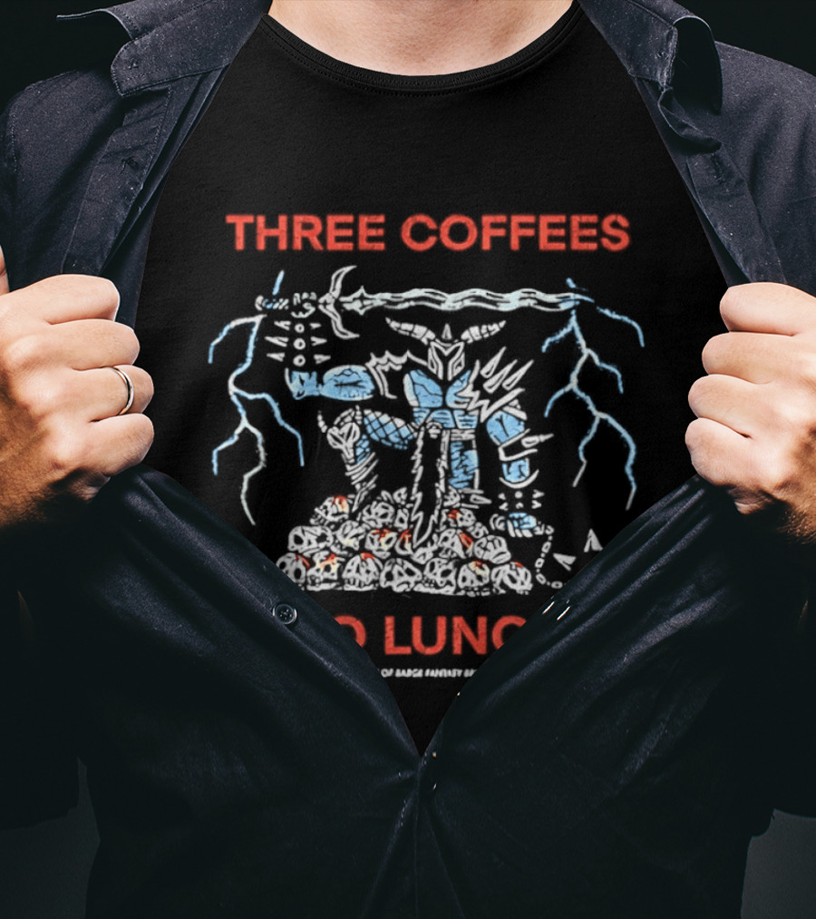Three Coffees No Lunch Robot Lightning Starburst T-Shirt