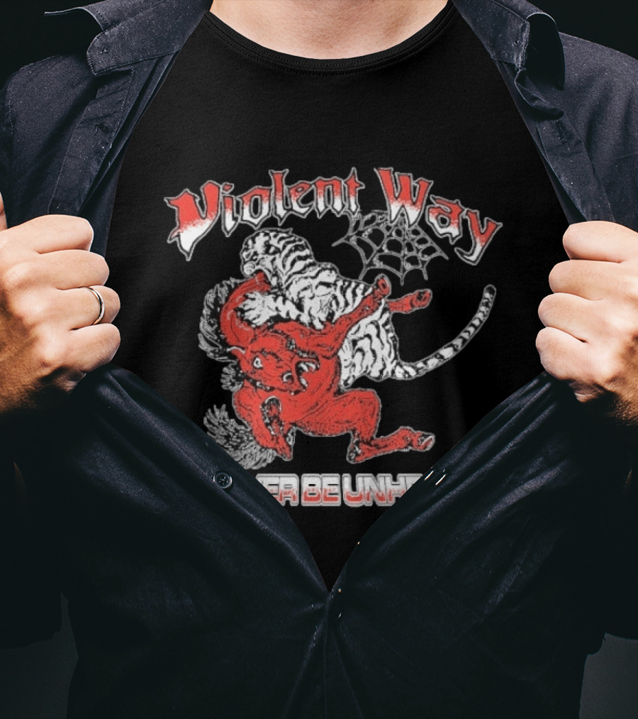 Violent Way Forever Be Unheard Tiger Red Devil Wrestling Tiger Spiderweb T-Shirt
