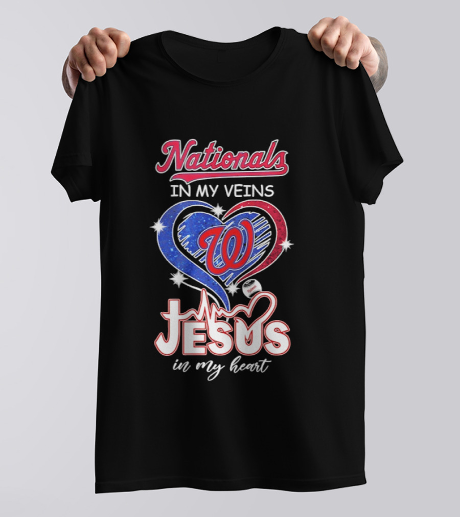 Nationals In My Veins W Heart Jesus In My Heart T-Shirt