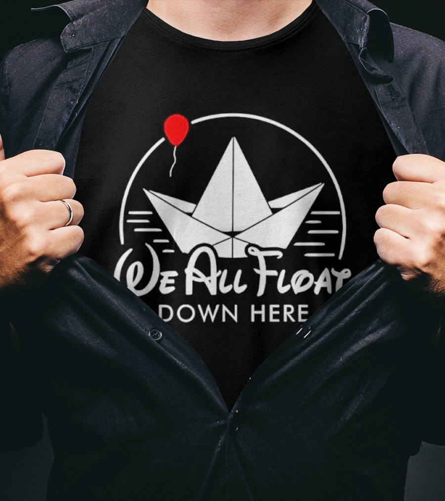 We All Float Down Here Red Balloon Paper Boat T-Shirt