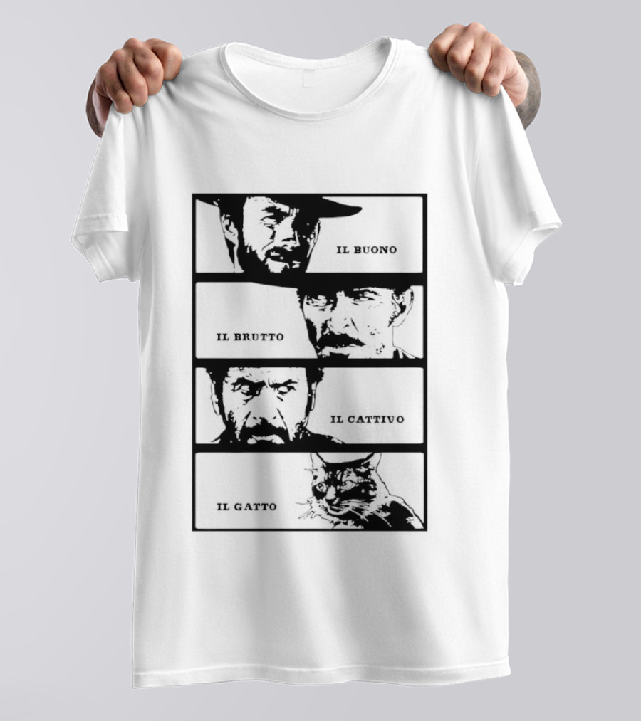 Four Amigos Il Buono Il Brutto Il Cattivo Il Gatto Classic Movie T-Shirt